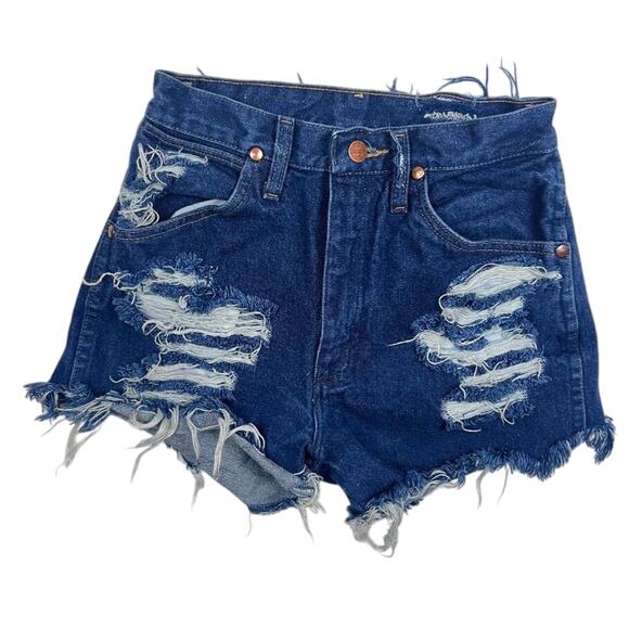 Wranglers Cutoff Boho Western Denim Distressed High Rise Shorts  Micro Short 3 - Picture 1 of 4